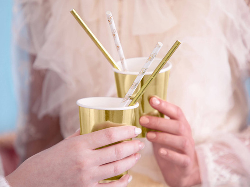 Słomki rurki papierowe złote kwiatki - 19,5 cm - 10 szt.