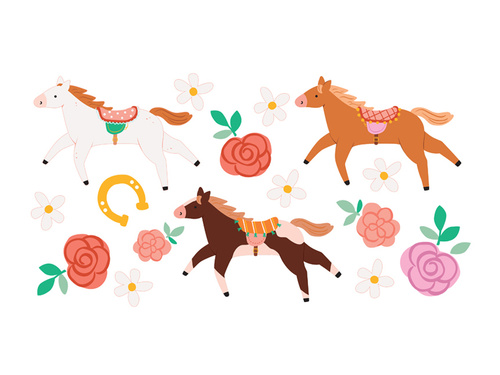 Tatuaże zmywalne Konie i kwiaty - 16 szt.