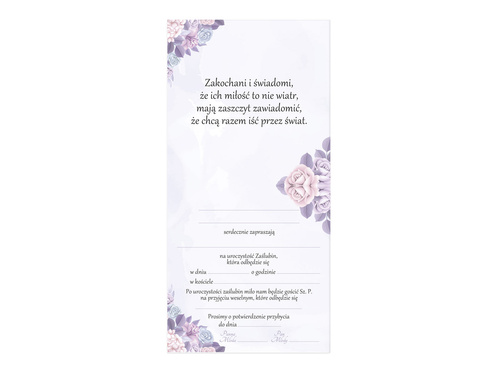 Zaproszenie na ślub z kopertą lawendowe - 6 szt.