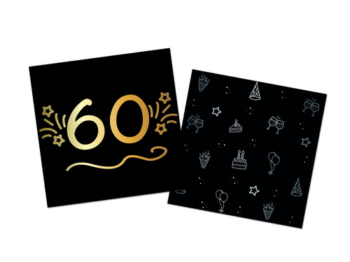 Serwetki na sześćdziesiąte urodziny czarne - 33 cm - 16 szt.