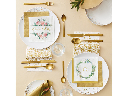 Serwetki komunijne IHS z listkami - 33 cm - 20 szt.