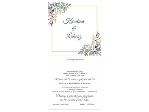 Zaproszenie personalizowane na ślub z kopertą - 6 szt.