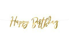 Baner złoty z napisem Happy Birthday - 62 cm - 1 szt.