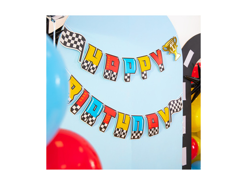 Baner Happy Birthday Wyścigówki - 220x17cm - 1 szt.