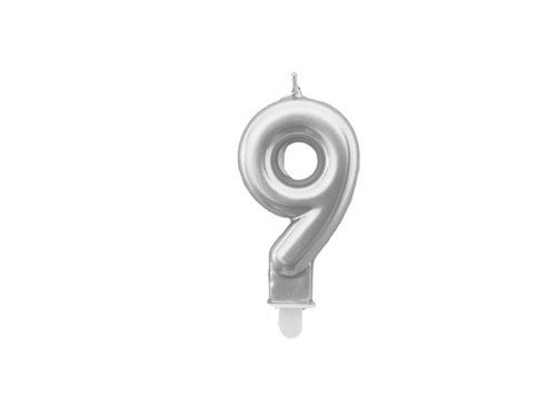 Świeczka cyferka metaliczna srebrna - 9 - 1 szt.