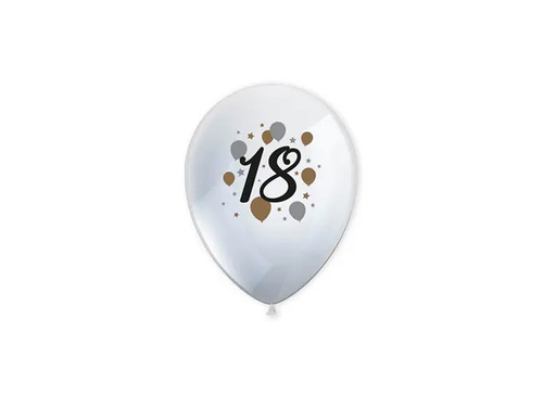 Balony lateksowe białe z liczbą 18 - 23 cm - 6 szt.