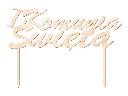 Topper drewniany na tort IHS I Komunia Święta - 1 szt.
