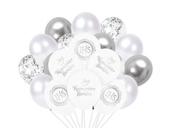 Zestaw balonów komunijnych biało-srebrny - 32 szt.