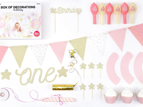 Party Box - Imprezowe Pudełko - Zestaw dekoracji na roczek 1st Birthday