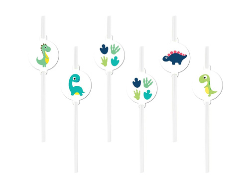Słomki urodzinowe Wesołe Dinozaury - 6 szt.