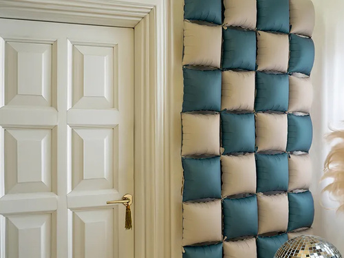 Balony foliowe Kwadraty beżowo-granatowe - 35 x 35 cm - 4 szt.