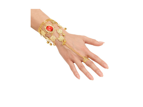 Złota bransoletka z monetami i pierścionkiem z gemem