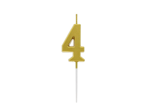 Świeczka cyferka metaliczna złota - 4 - cztery