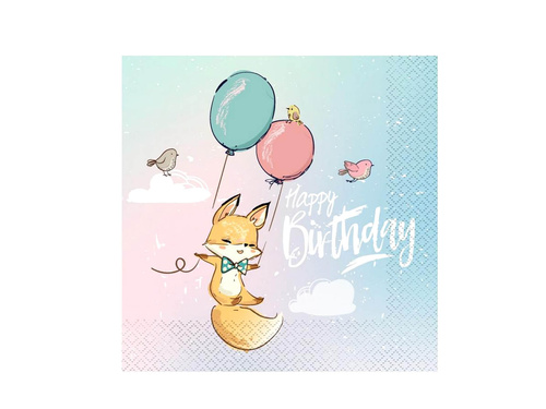 Serwetki urodzinowe Happy Birthday Lisek - 33 cm - 20 szt.