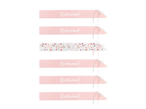 Szarfy Bride to be i Bridesmaid - 6 szt.