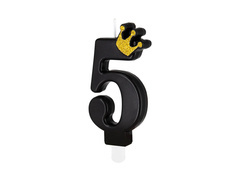 Świeczka cyferka pięć czarna z koroną - 5 - 1 szt.
