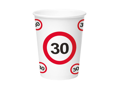 Kubeczki papierowe na urodziny Znak zakazu 30tka - 250 ml - 8 szt.