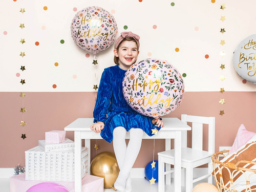 Balon foliowy w kwiatki Happy Birthday - 45 cm - 1 szt.