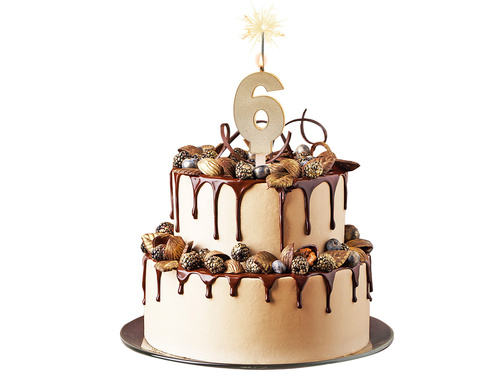 Świeczka cyferka złota z zimnym ogniem - 6 - sześć - 1 szt.