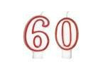 Świeczki cyferki z czerwoną obwódką - 60 - sześćdziesiątka - 2 szt.