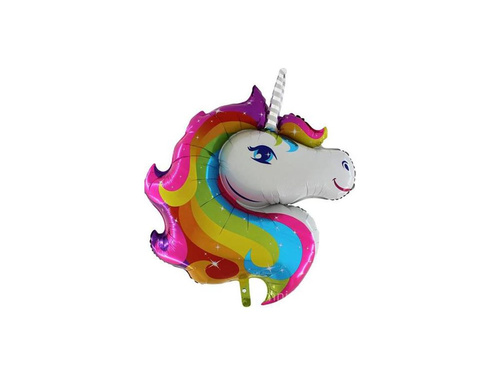 Balon foliowy do patyka Głowa Jednorożca - 37 cm - 1 szt
