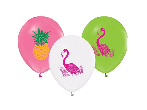 Balony urodzinowe Flamingi i Ananasy - 30 cm - 5 szt.