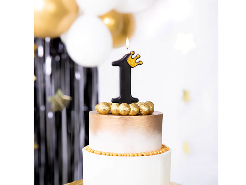 Świeczka cyferka jeden czarna z koroną - 1 - 1 szt.