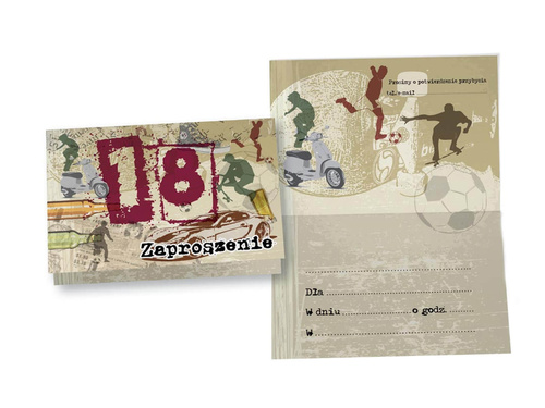 Zaproszenia z kopertą na osiemnastkę - 5 szt.