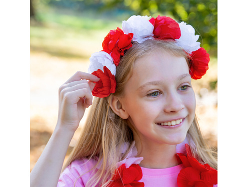 Opaska z biało-czerwonymi kwiatkami - 1 szt.