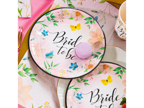 Talerzyki papierowe na Wieczór panieński w kwiaty Bride to be - 18 cm - 6 szt.