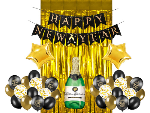 Zestaw dekoracji na Sylwestra złoty - 37 elementów