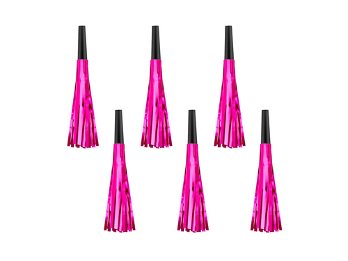 Gwizdki trąbki rozwijane z frędzelkami różowe - 6 szt