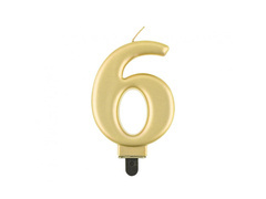 Świeczka cyferka metaliczna złota - 6 - sześć
