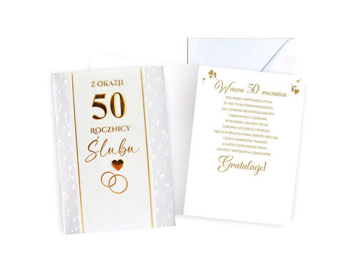 Kartka prezentowa na 50 rocznicę ślubu z kopertą - 16.6 x 11.7 cm - 1 szt.