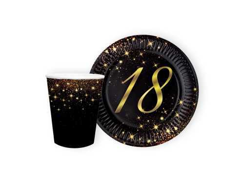 Zestaw kubeczki i talerzyki papierowe na 18ste urodziny Sparkling - 24 szt.