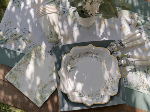 Kubeczki papierowe z zielonymi listkami - 270 ml - 10 szt.