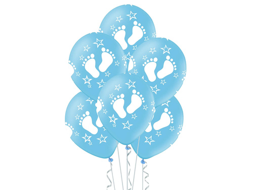 Balony lateksowe Stópki na baby shower dla chłopca - 30 cm - 5 szt.