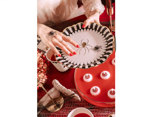 Talerzyki papierowe na Halloween Złoty Pająk - 23 cm - 6 szt.