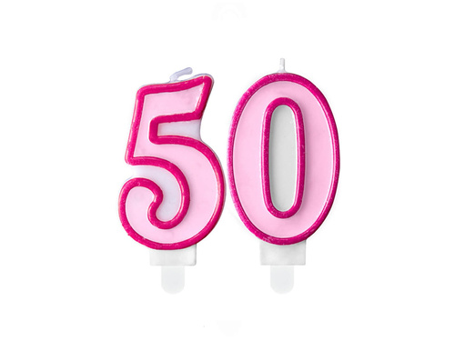 Świeczki cyferki różowe - 50 - pięćdziesiątka - 2 szt.