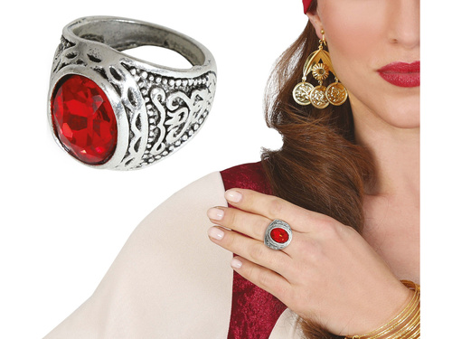 Pierścień gotycki z czerwonym kamieniem - 1 szt.