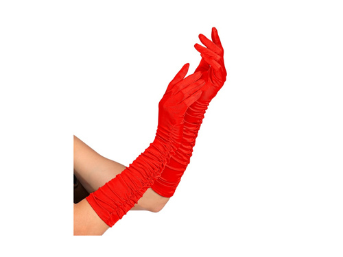 Czerwone plisowane satynowe rękawiczki z elastanu 44 cm