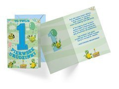 Kartka urodzinowa z kopertą na roczek Żółwik - 1 szt.