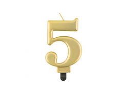 Świeczka cyferka metaliczna złota - 5 - pięć