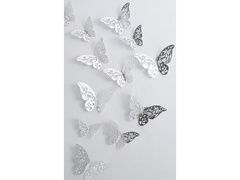 Dekoracja lustrzana Motyle srebrne 2D - 12 szt.