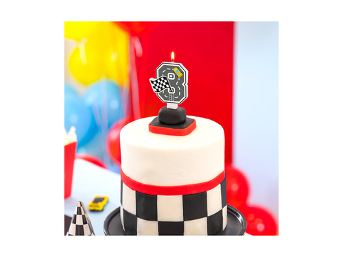 Świeczka cyferka Wyścigówki - 8 - 7 cm - 1 szt.