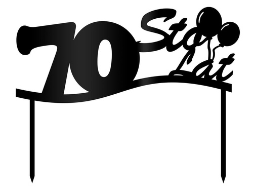 Topper z pleksi czarny na tort 70 urodziny - 1 szt.