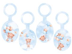 Zawieszki na butelki błękitne Misie z balonikami - 8 szt.