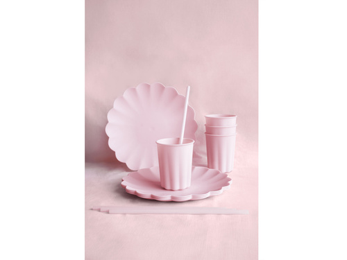 Talerzyki plastikowe różowe z falbanką - 22 cm - 4 szt.