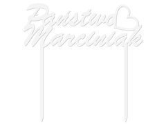 Topper z pleksi biały na tort personalizowany na wesele - 15 cm