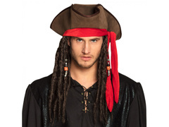 Brązowy kapelusz Pirata z włosami - 1 szt.
